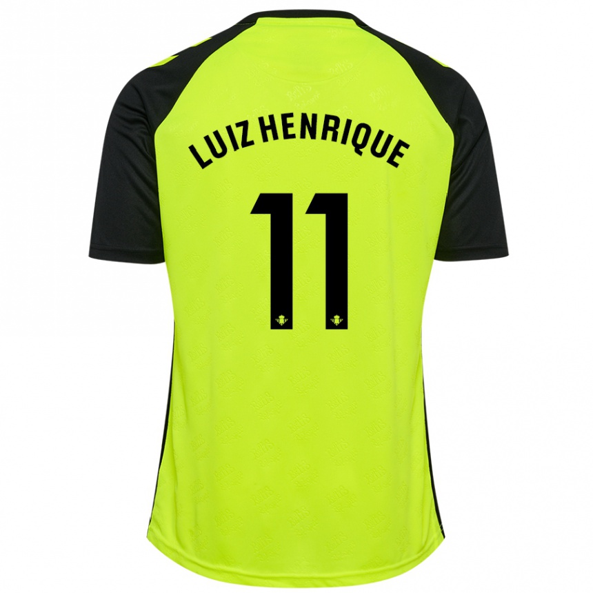 Kids Football Luiz Henrique #11 Fluorescent Yellow Black Away Jersey 2024/25 T-Shirt Uk