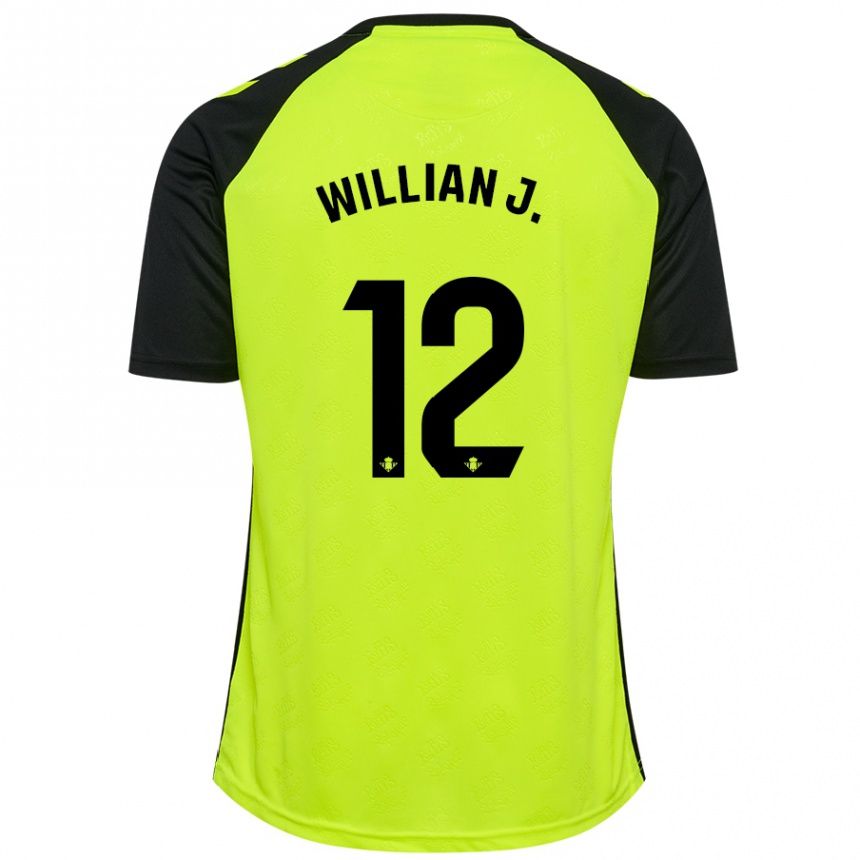 Kids Football Willian José #12 Fluorescent Yellow Black Away Jersey 2024/25 T-Shirt Uk