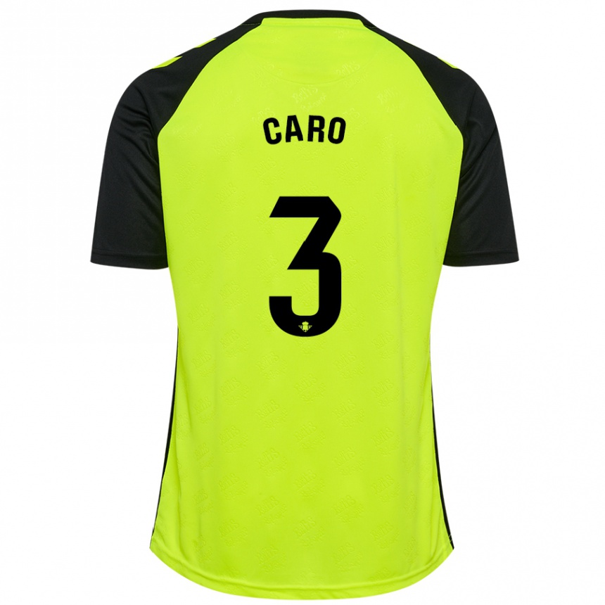 Kids Football Andrés Caro #3 Fluorescent Yellow Black Away Jersey 2024/25 T-Shirt Uk