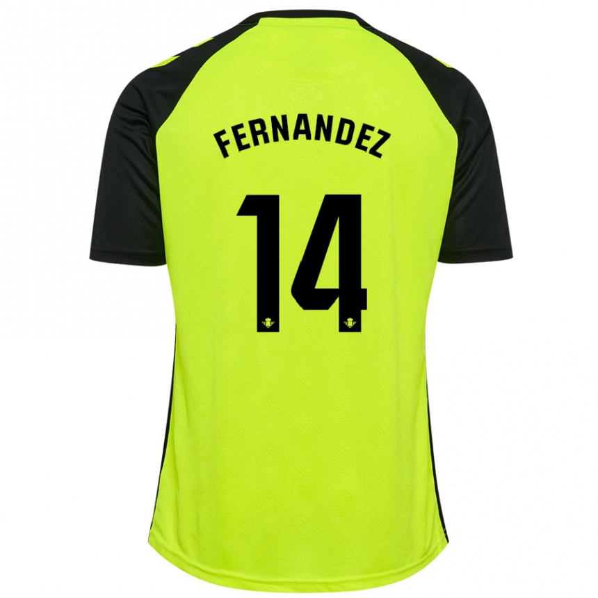 Kids Football Quique Fernández #14 Fluorescent Yellow Black Away Jersey 2024/25 T-Shirt Uk