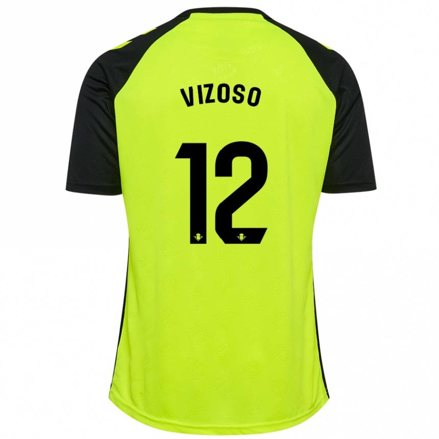 Kids Football Paula Vizoso Prieto #12 Fluorescent Yellow Black Away Jersey 2024/25 T-Shirt Uk