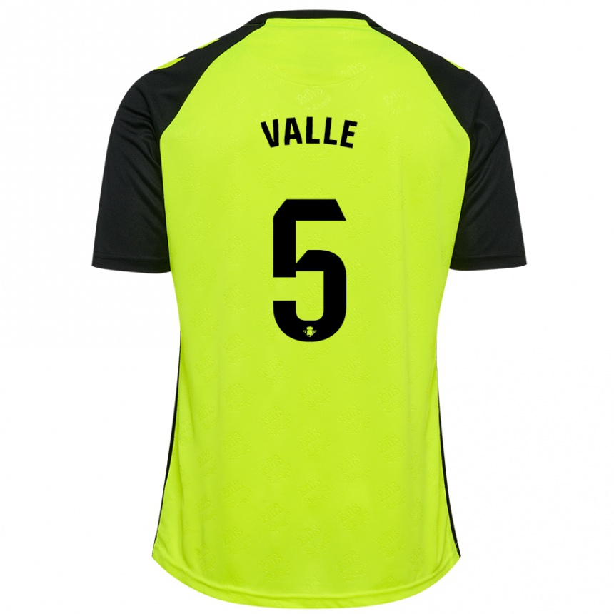 Kids Football María Valle López #5 Fluorescent Yellow Black Away Jersey 2024/25 T-Shirt Uk