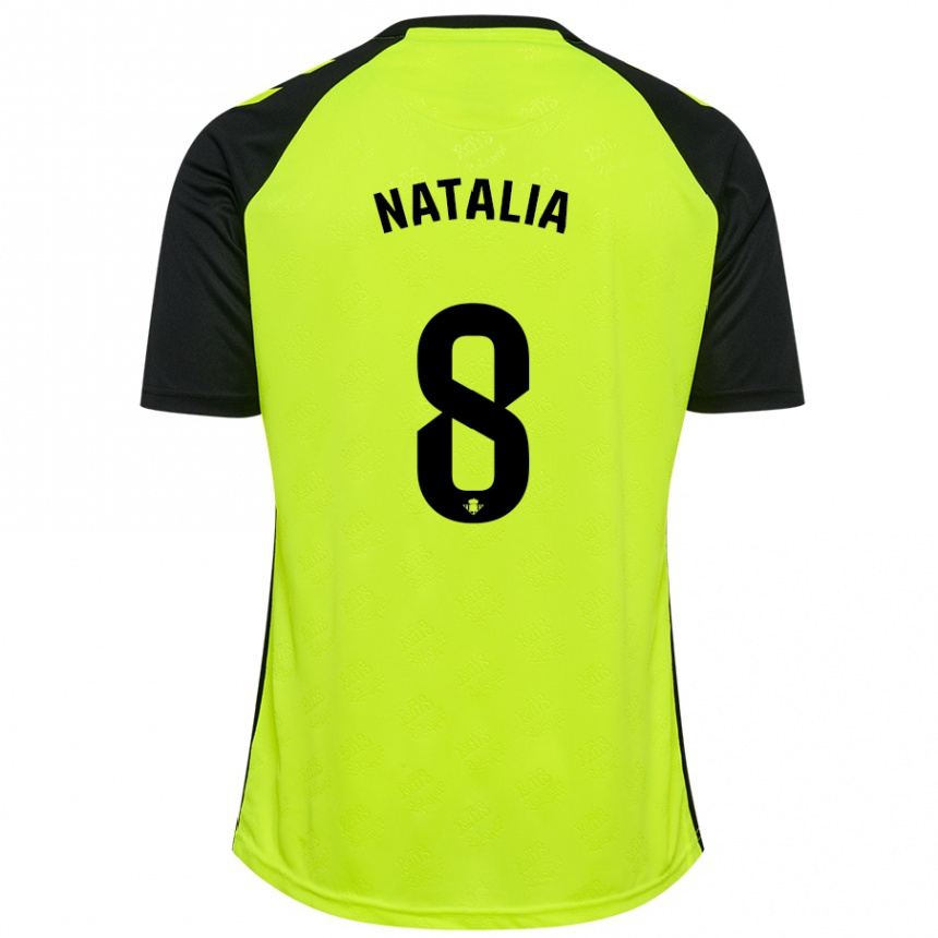 Kids Football Natalia Montilla Martinez #8 Fluorescent Yellow Black Away Jersey 2024/25 T-Shirt Uk