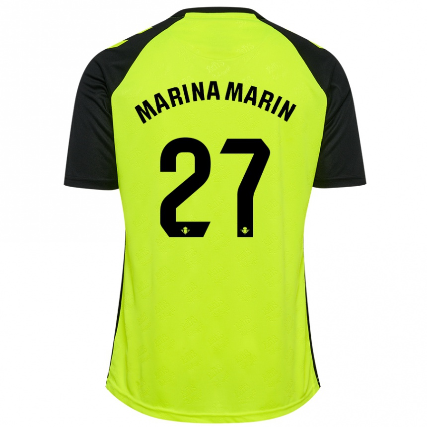 Kids Football Marina Marín #27 Fluorescent Yellow Black Away Jersey 2024/25 T-Shirt Uk