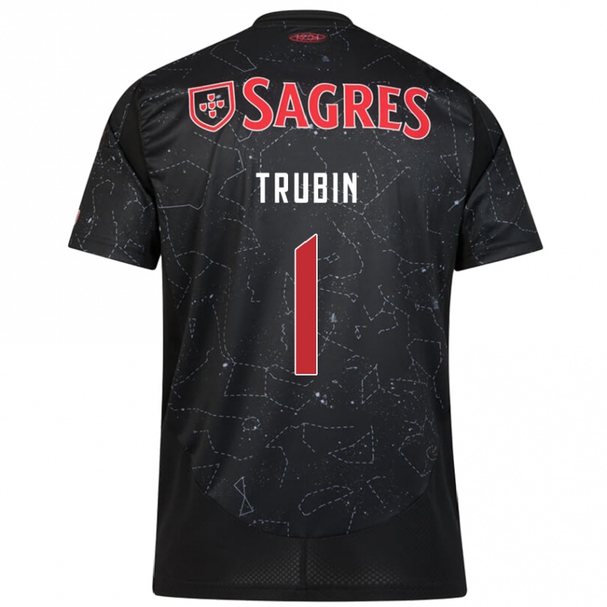 Kids Football Anatoliy Trubin #1 Black Red Away Jersey 2024/25 T-Shirt Uk