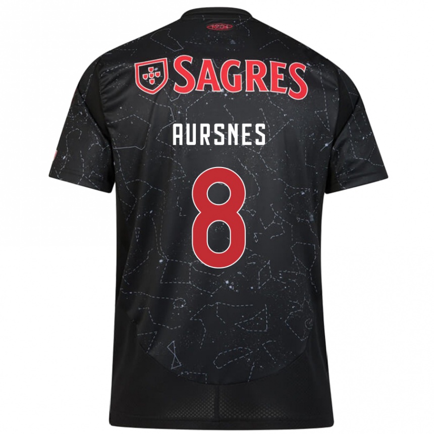 Kids Football Fredrik Aursnes #8 Black Red Away Jersey 2024/25 T-Shirt Uk