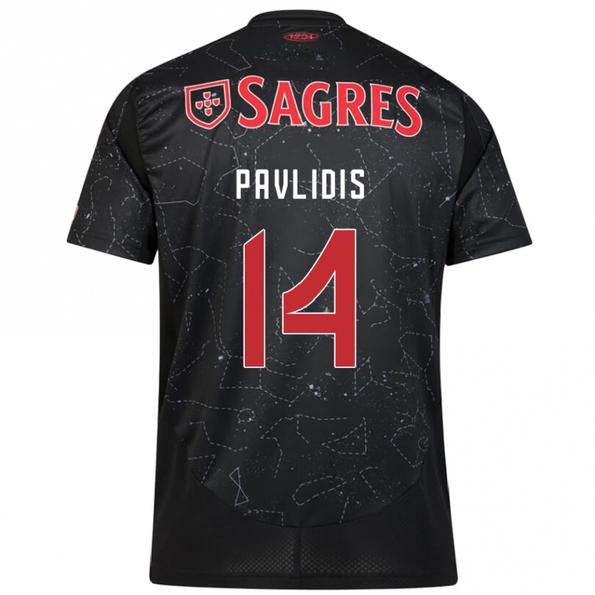 Kids Football Vangelis Pavlidis #14 Black Red Away Jersey 2024/25 T-Shirt Uk