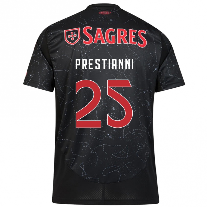 Kids Football Gianluca Prestianni #25 Black Red Away Jersey 2024/25 T-Shirt Uk