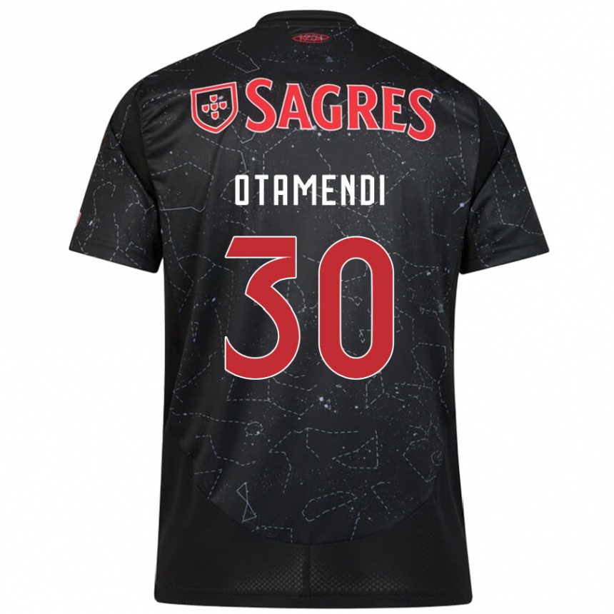 Kids Football Nicolás Otamendi #30 Black Red Away Jersey 2024/25 T-Shirt Uk