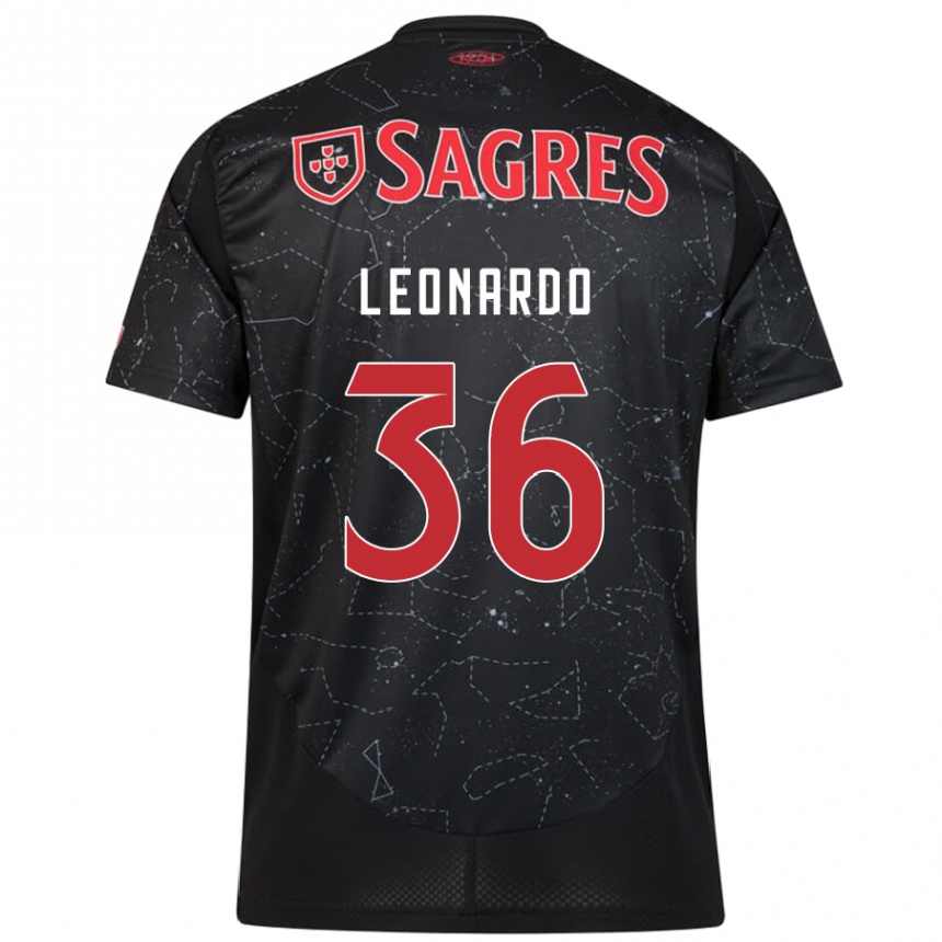 Kids Football Marcos Leonardo #36 Black Red Away Jersey 2024/25 T-Shirt Uk