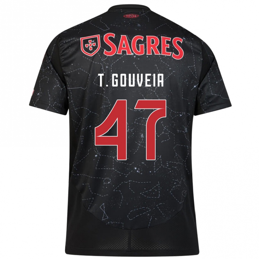 Kids Football Tiago Gouveia #47 Black Red Away Jersey 2024/25 T-Shirt Uk