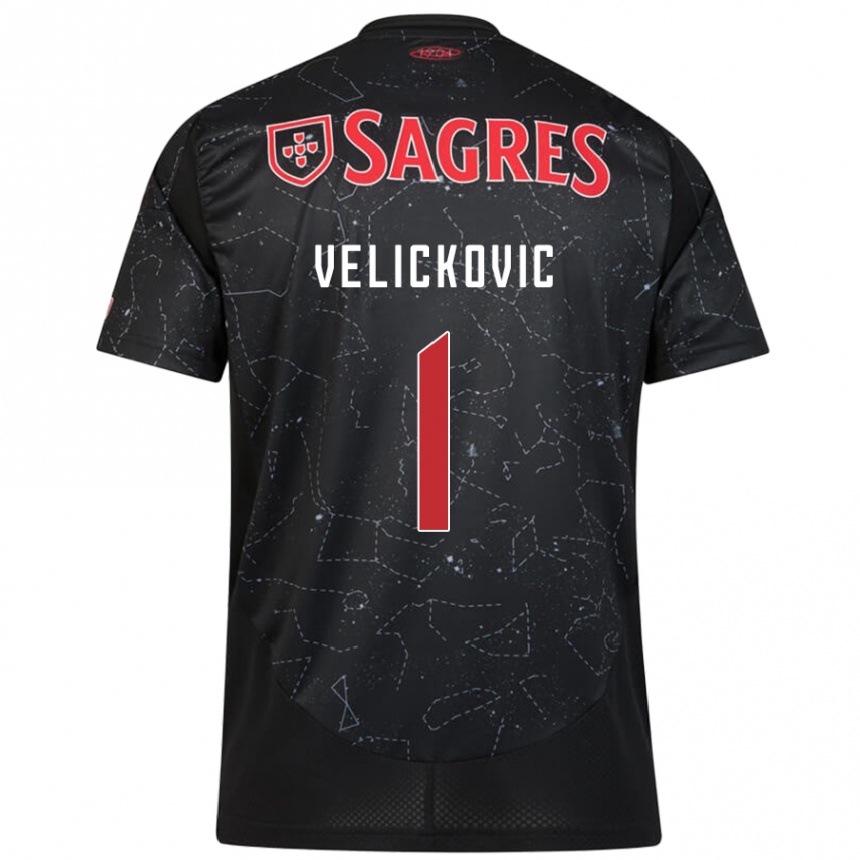 Kids Football Luka Velickovic #1 Black Red Away Jersey 2024/25 T-Shirt Uk