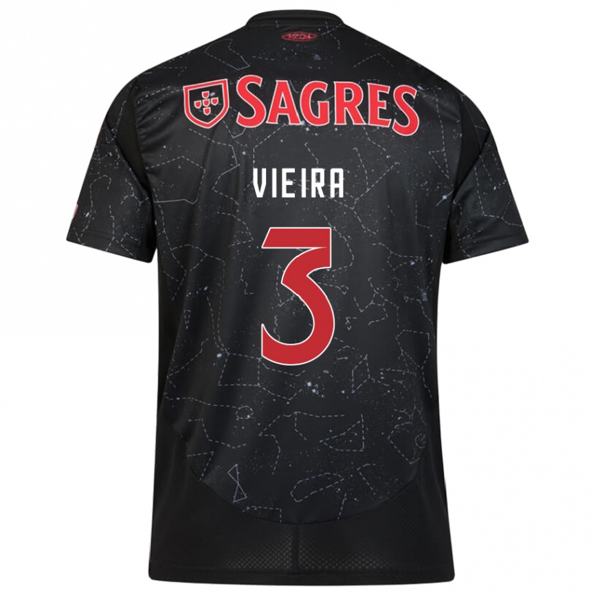 Kids Football Miguel Vieira #3 Black Red Away Jersey 2024/25 T-Shirt Uk