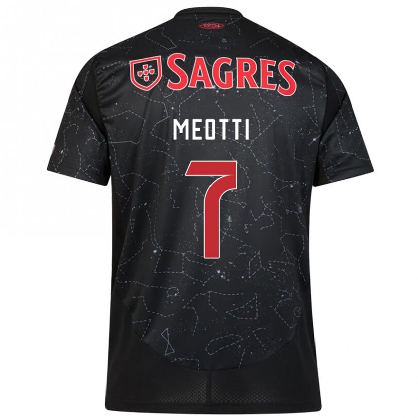 Kids Football Carlos Meotti #7 Black Red Away Jersey 2024/25 T-Shirt Uk