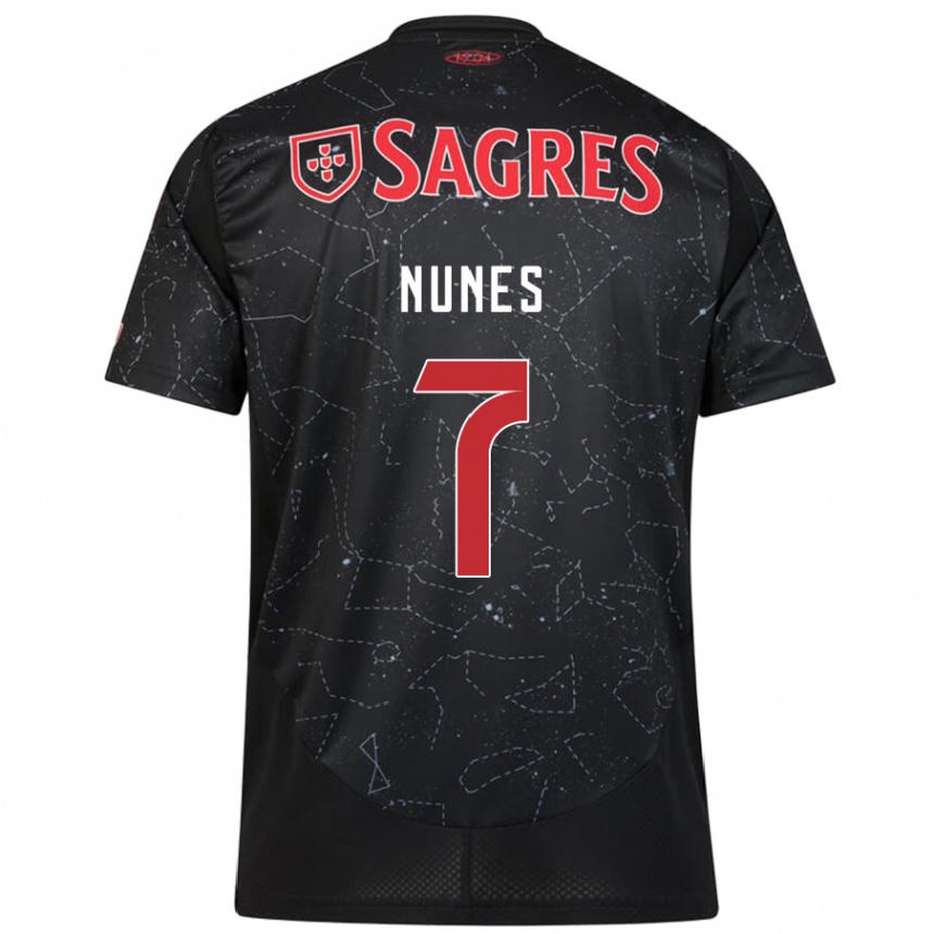 Kids Football Bernardo Nunes #7 Black Red Away Jersey 2024/25 T-Shirt Uk