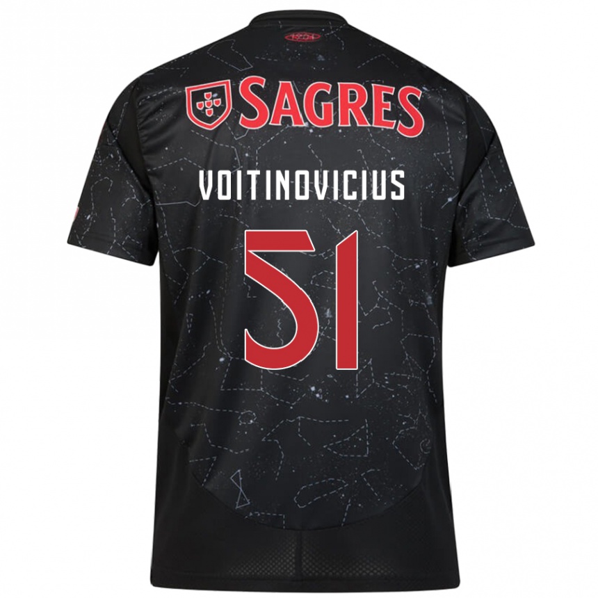 Kids Football Arnas Voitinovicius #51 Black Red Away Jersey 2024/25 T-Shirt Uk