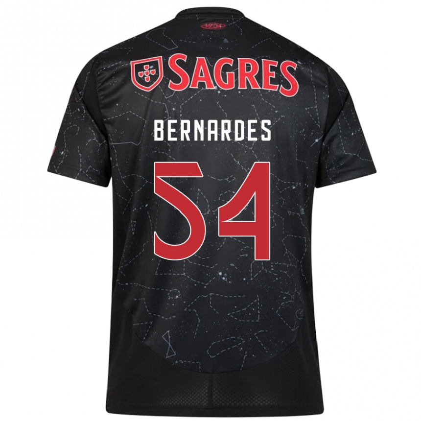 Kids Football Bernardes #54 Black Red Away Jersey 2024/25 T-Shirt Uk