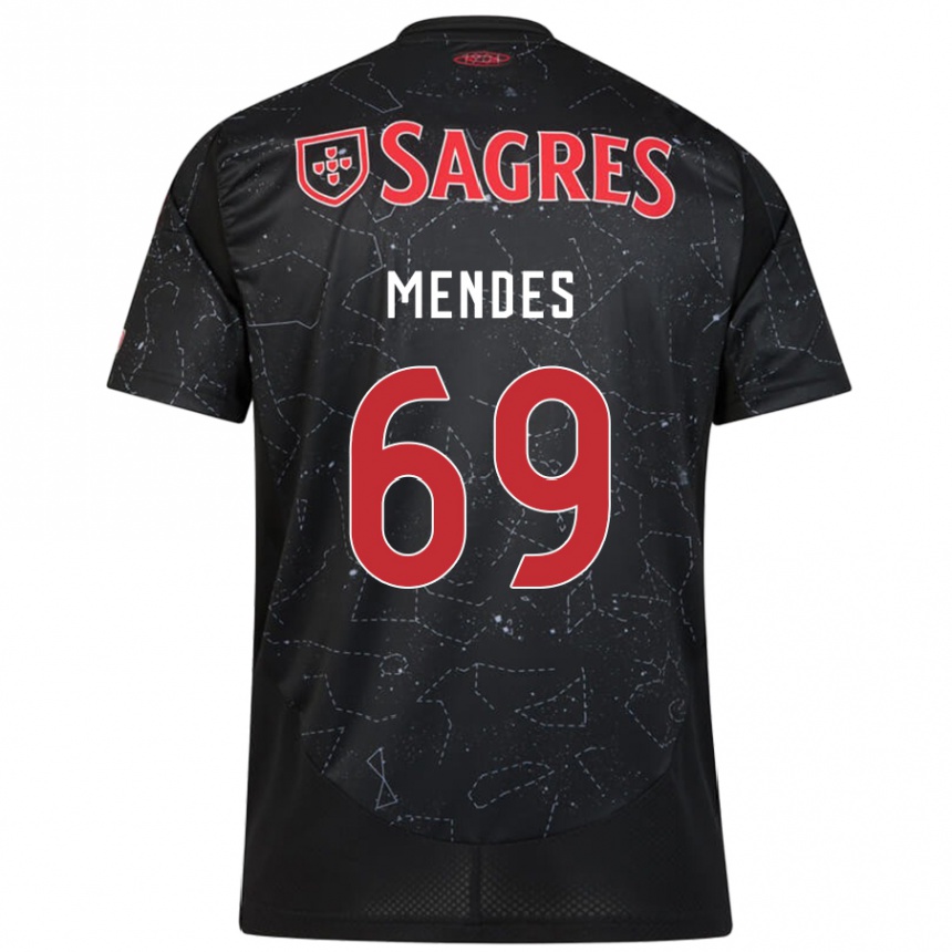 Kids Football Vladimir Mendes #69 Black Red Away Jersey 2024/25 T-Shirt Uk