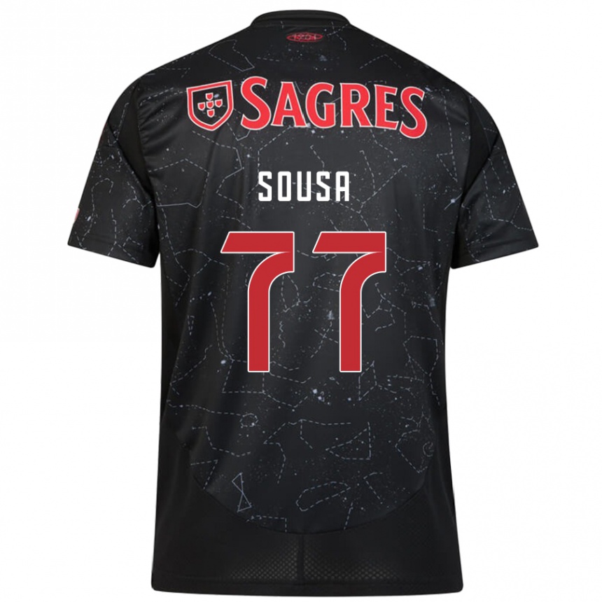 Kids Football Gerson Sousa #77 Black Red Away Jersey 2024/25 T-Shirt Uk