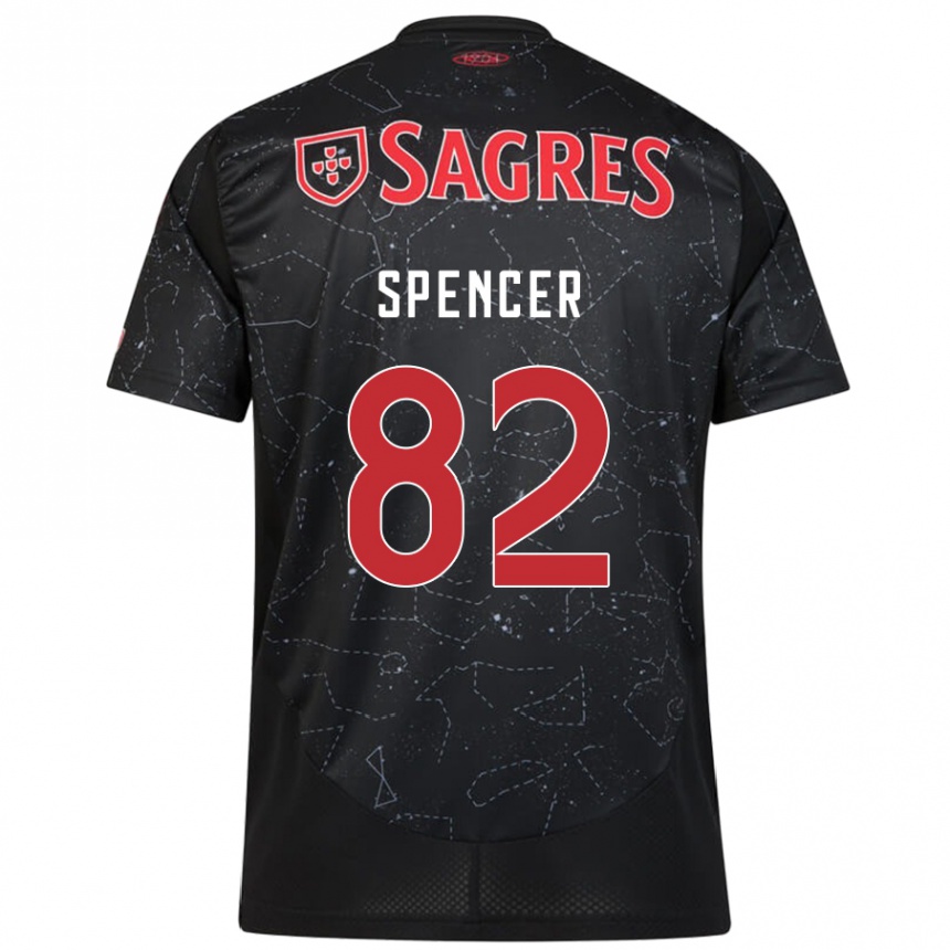 Kids Football Diogo Spencer #82 Black Red Away Jersey 2024/25 T-Shirt Uk