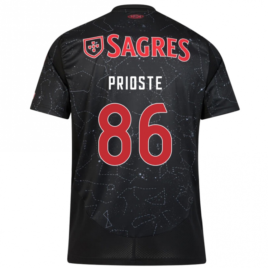 Kids Football Diogo Prioste #86 Black Red Away Jersey 2024/25 T-Shirt Uk