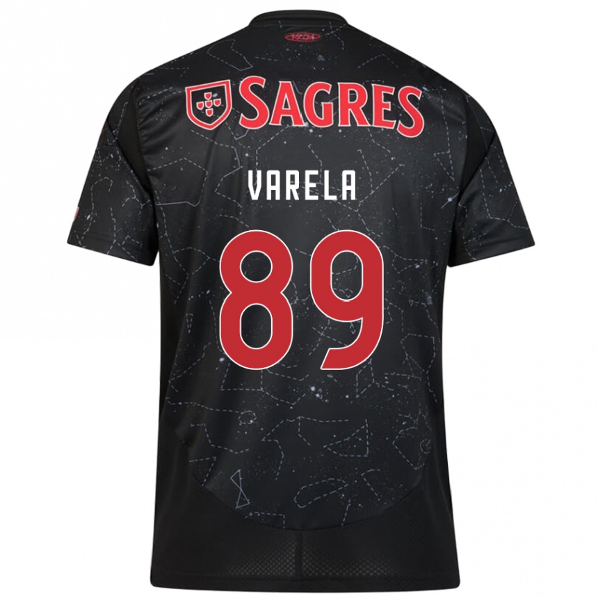 Kids Football Gustavo Varela #89 Black Red Away Jersey 2024/25 T-Shirt Uk