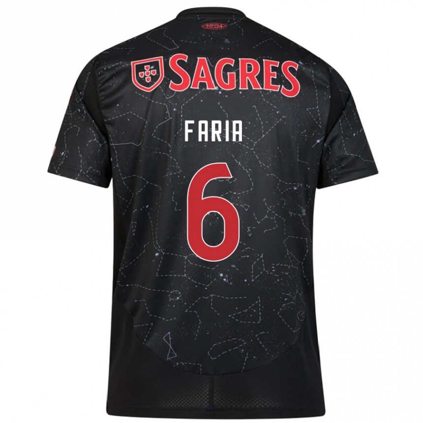 Kids Football Andreia Faria #6 Black Red Away Jersey 2024/25 T-Shirt Uk