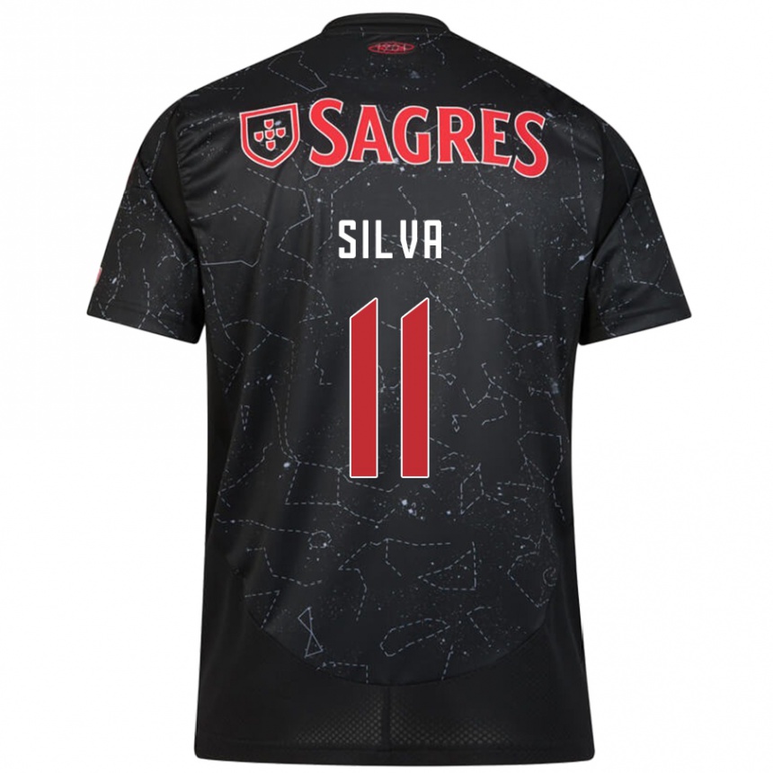 Kids Football Jéssica Silva #11 Black Red Away Jersey 2024/25 T-Shirt Uk