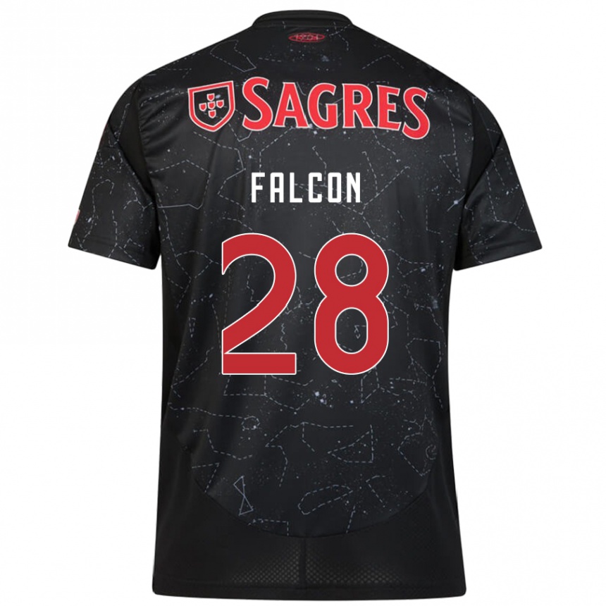 Kids Football Andrea Falcón #28 Black Red Away Jersey 2024/25 T-Shirt Uk