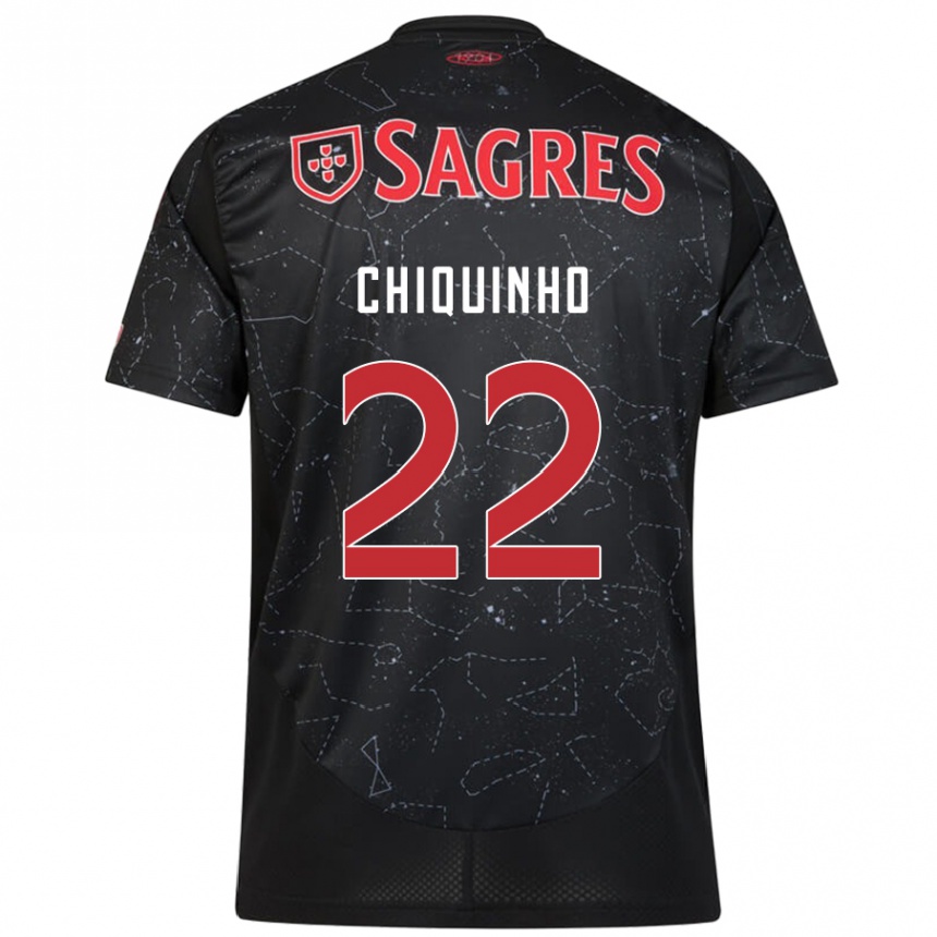 Kids Football Chiquinho #22 Black Red Away Jersey 2024/25 T-Shirt Uk