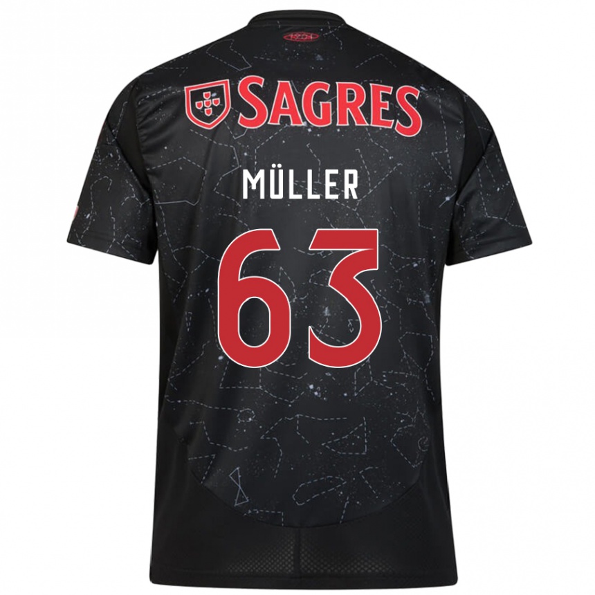 Kids Football José Müller #63 Black Red Away Jersey 2024/25 T-Shirt Uk