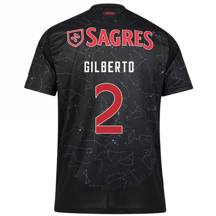 Kids Football Gilberto #2 Black Red Away Jersey 2024/25 T-Shirt Uk