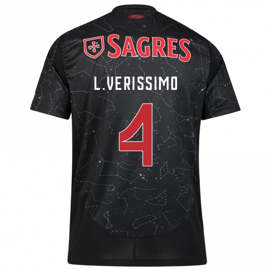 Kids Football Lucas Verissimo #4 Black Red Away Jersey 2024/25 T-Shirt Uk