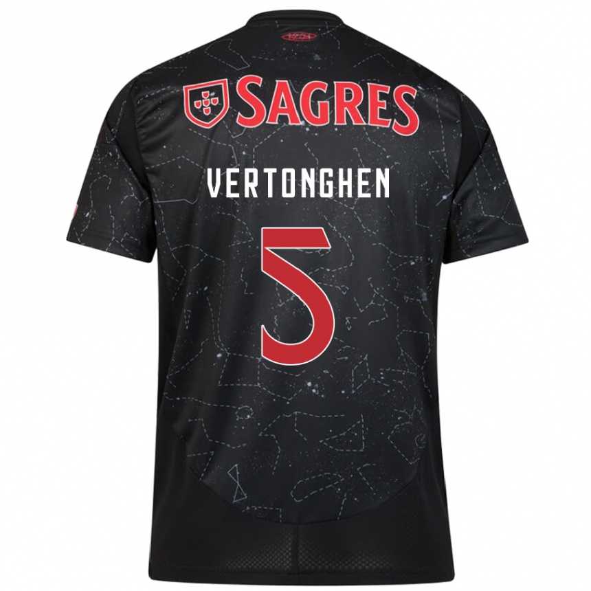 Kids Football Jan Vertonghen #5 Black Red Away Jersey 2024/25 T-Shirt Uk