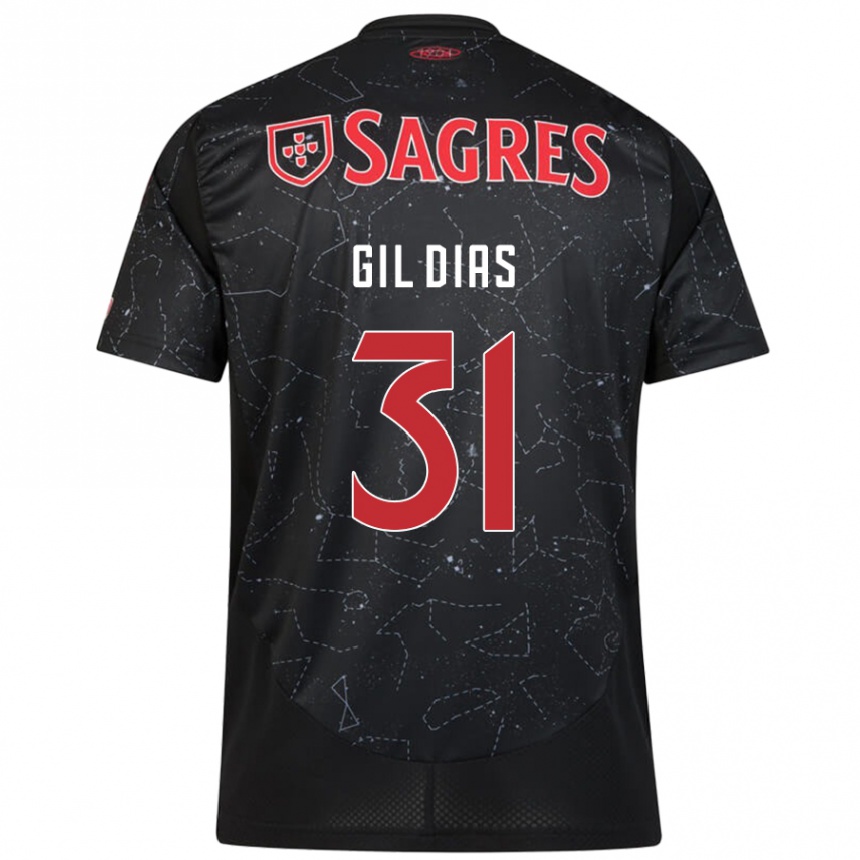 Kids Football Gil Dias #31 Black Red Away Jersey 2024/25 T-Shirt Uk