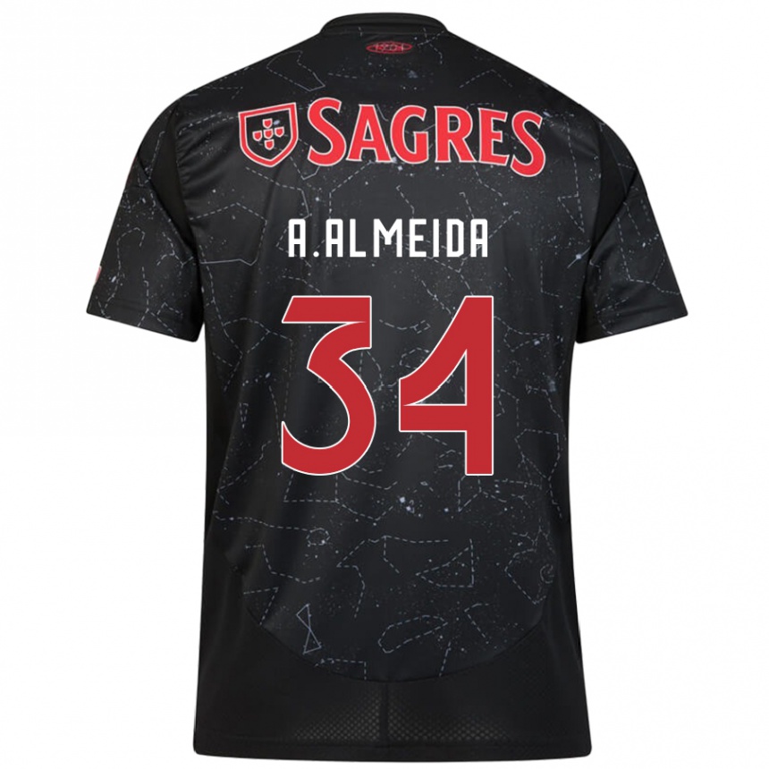 Kids Football Andre Almeida #34 Black Red Away Jersey 2024/25 T-Shirt Uk