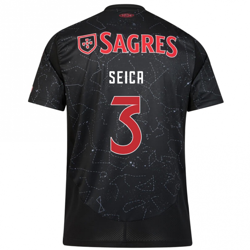 Kids Football Ana Seica #3 Black Red Away Jersey 2024/25 T-Shirt Uk