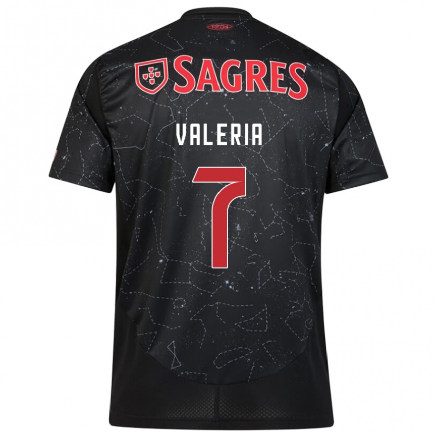 Kids Football Valeria #7 Black Red Away Jersey 2024/25 T-Shirt Uk