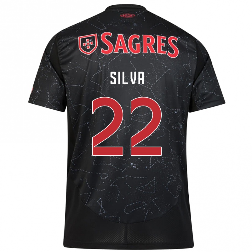 Kids Football Amelia Silva #22 Black Red Away Jersey 2024/25 T-Shirt Uk