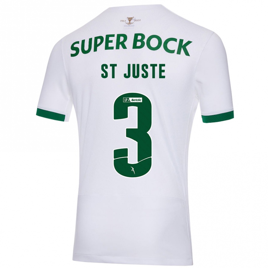 Kids Football Jerry St. Juste #3 White Green Away Jersey 2024/25 T-Shirt Uk