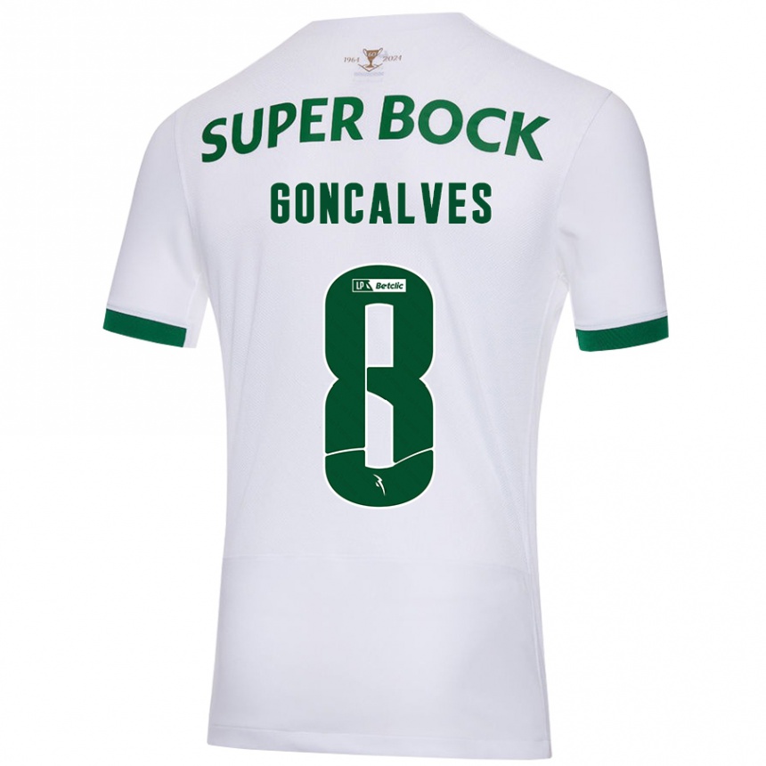 Kids Football Pedro Gonçalves #8 White Green Away Jersey 2024/25 T-Shirt Uk