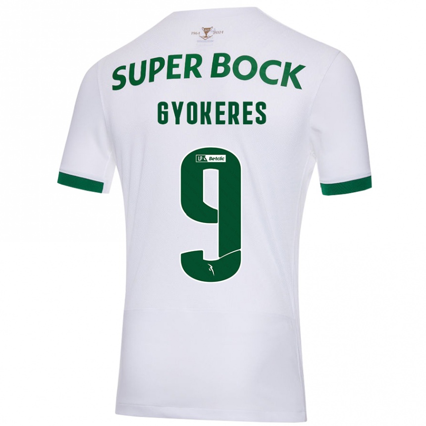 Kids Football Viktor Gyökeres #9 White Green Away Jersey 2024/25 T-Shirt Uk