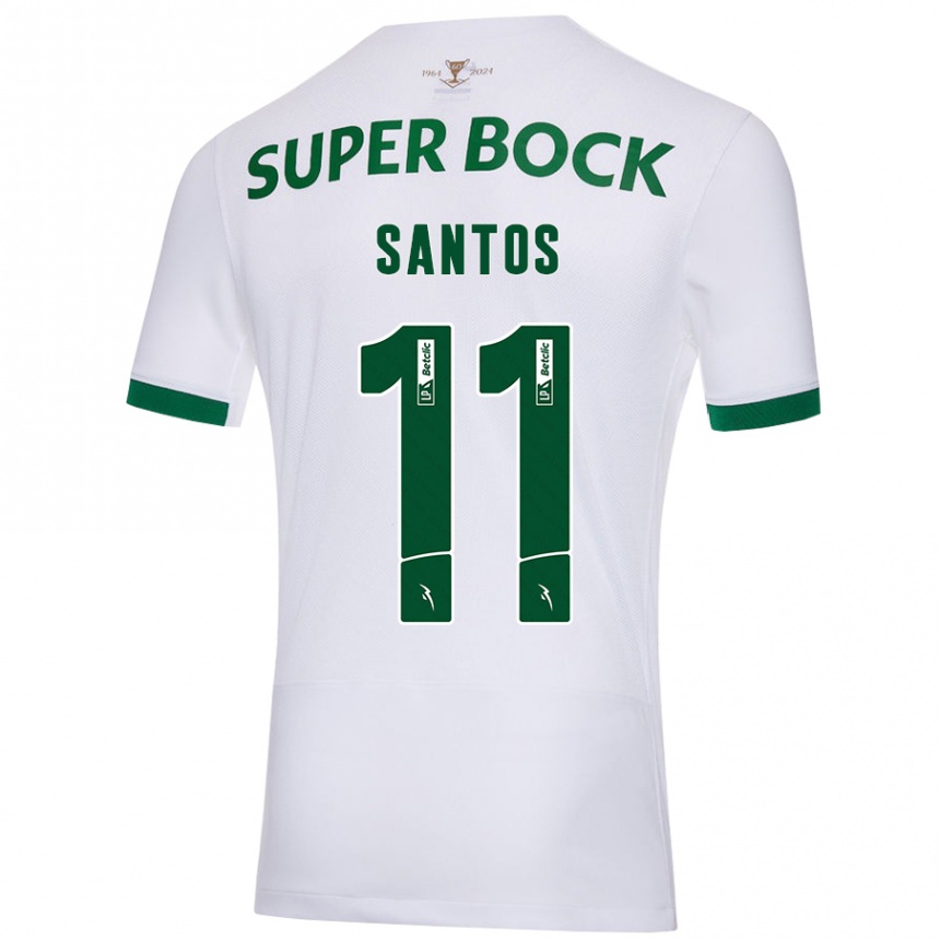 Kids Football Nuno Santos #11 White Green Away Jersey 2024/25 T-Shirt Uk