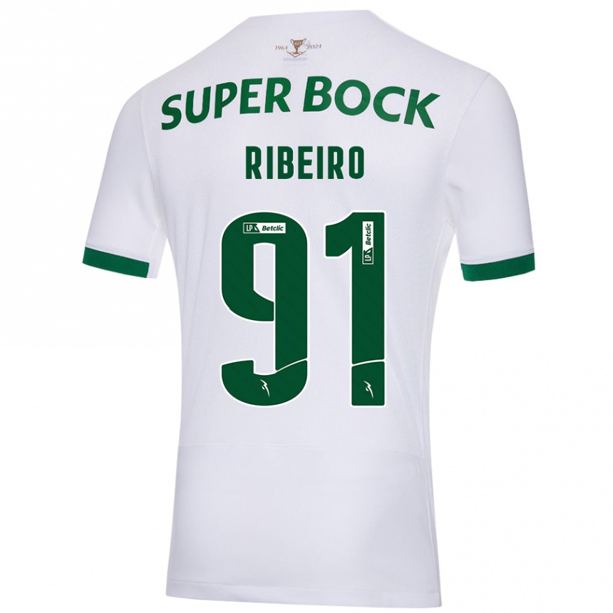 Kids Football Rodrigo Ribeiro #91 White Green Away Jersey 2024/25 T-Shirt Uk