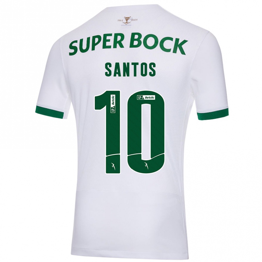 Kids Football Guilherme Santos #10 White Green Away Jersey 2024/25 T-Shirt Uk