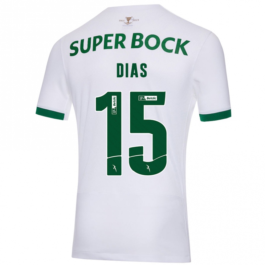 Kids Football Rodrigo Dias #15 White Green Away Jersey 2024/25 T-Shirt Uk