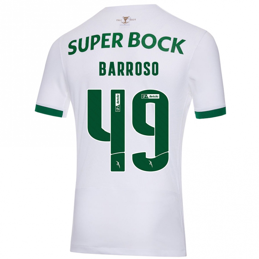 Kids Football Leonardo Barroso #49 White Green Away Jersey 2024/25 T-Shirt Uk