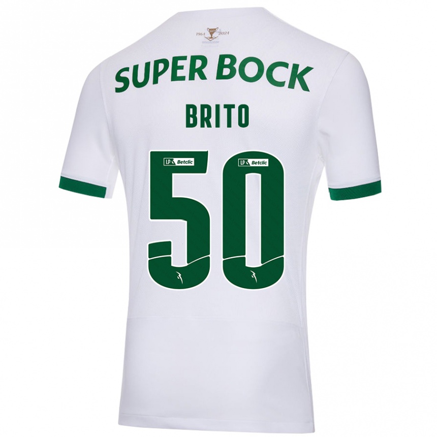 Kids Football Alexandre Brito #50 White Green Away Jersey 2024/25 T-Shirt Uk