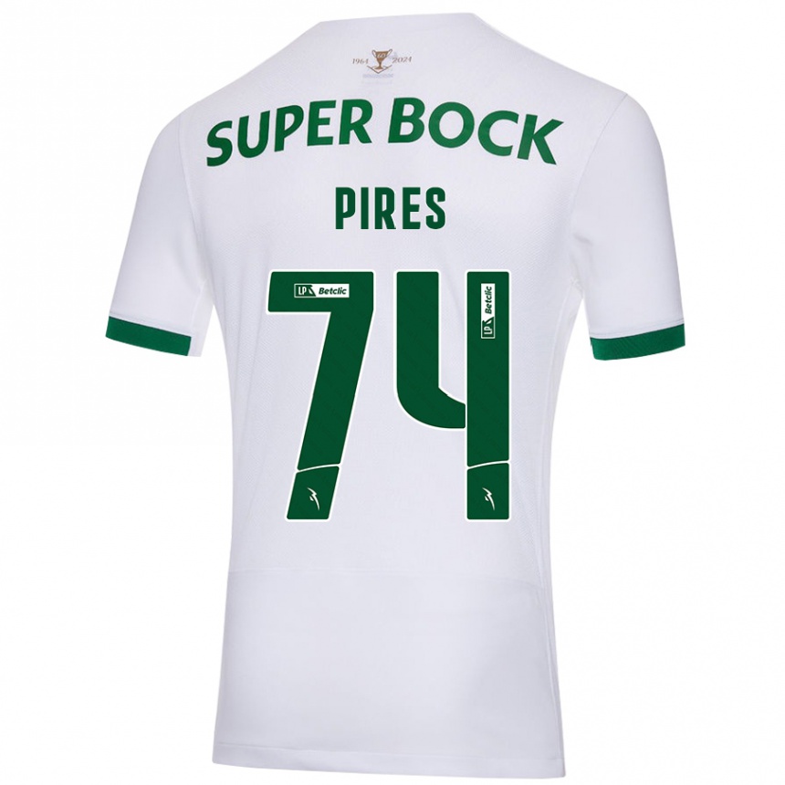 Kids Football Guilherme Pires #74 White Green Away Jersey 2024/25 T-Shirt Uk