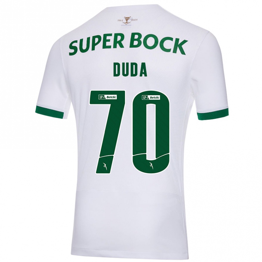 Kids Football Dudá #70 White Green Away Jersey 2024/25 T-Shirt Uk